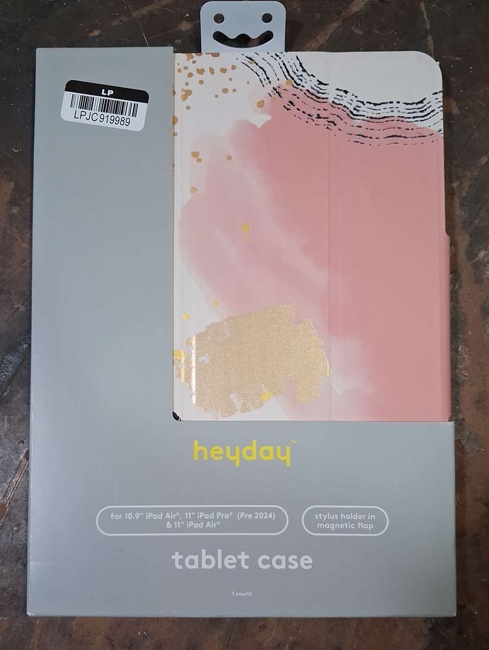 heyday Pink & Gold Watercolor iPad Case with Stylus Holder